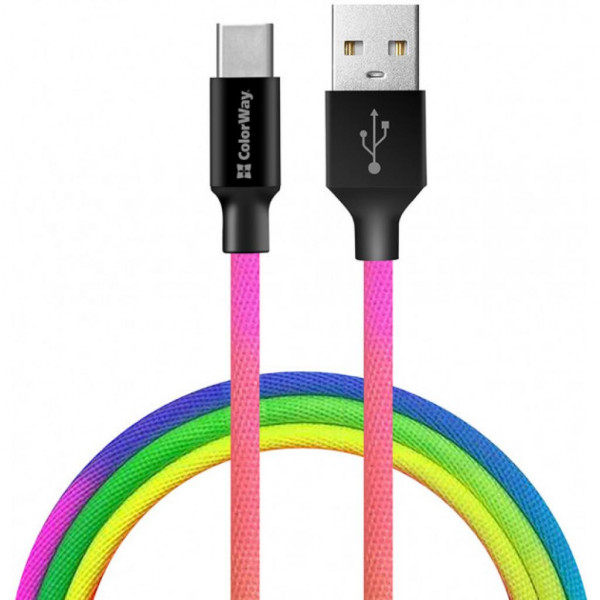Фото - Кабель Colorway USB 2.0 AM to Type-C 1.0m Multicolor (CW-CBUC018-MC)
