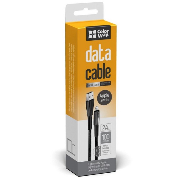 Фото - Кабель Colorway USB - Apple Lightning Zinc Alloy + Led 2.4А 1 м Black (CW-CBUL035-BK)