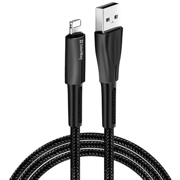 Фото - Кабель Colorway USB - Apple Lightning Zinc Alloy + Led 2.4А 1 м Black (CW-CBUL035-BK)