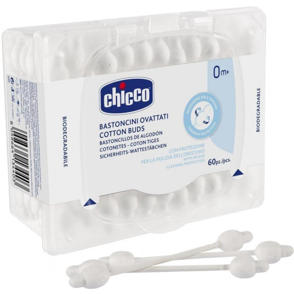 Фото - Вушні палички дитячі Chicco з обмежувачем 60 шт. (10440.00)