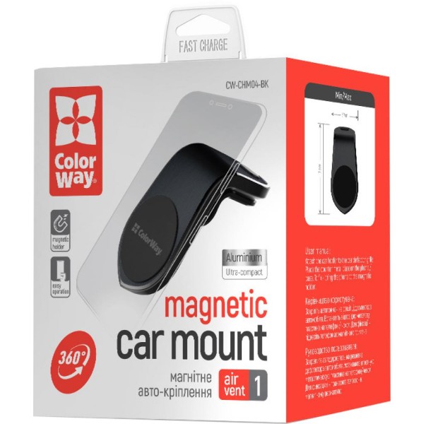 Фото - Автотримач Colorway Magnetic Metallic Air Vent-1 Black (CW-CHM04-BK)
