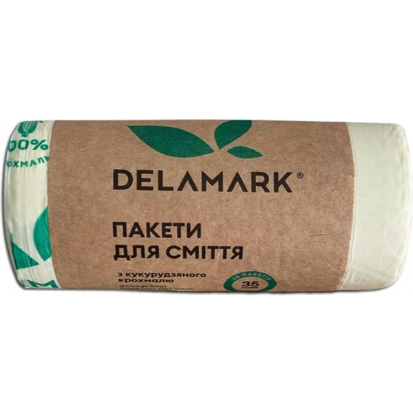 Фото - Пакет для сміття DeLaMark Біорозкладні з кукурудзяного крохмалю 35 л 20 шт. (4820152332578)