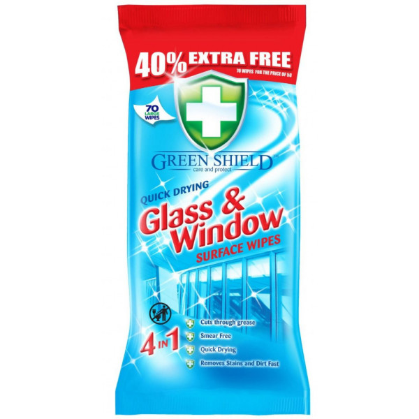 Фото - Салфетка бытовая Green Shield влажные для уборки стекла и зеркал, 70 шт. (5060110225682)