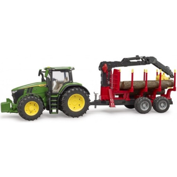 Фото - Наземна будівельна техніка BRUDER Трактор John Deere з причіпом та маніпулятором (40724)