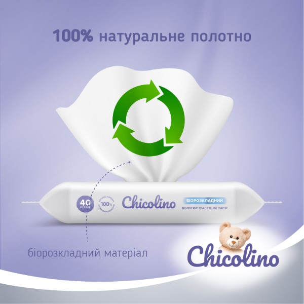 Фото - Вологий туалетний папір дитячий Chicolino 40 шт. (4823098413936)