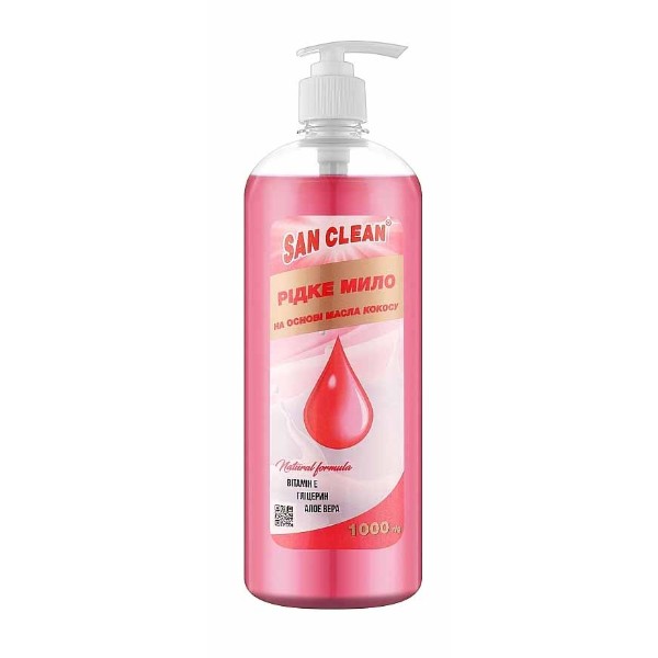 Фото - Рідке мило для рук San Clean рожеве 1 л з дозатором (4820003540992)