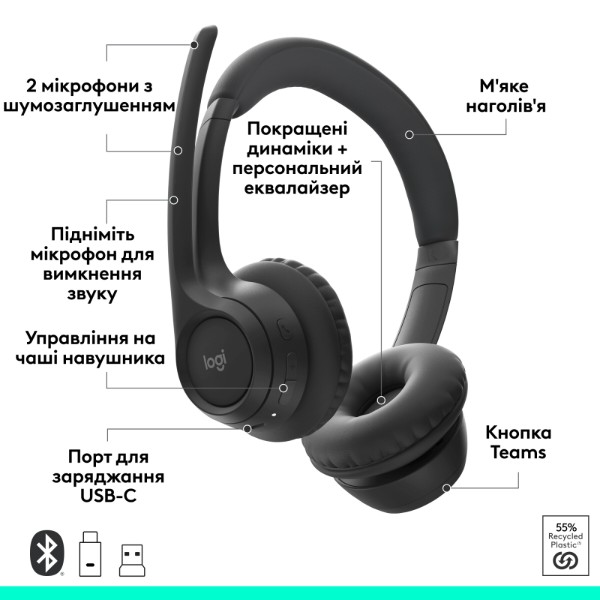 Фото - Гарнітура бездротова Logitech Zone 305 for Business Wireless/Bluetooth Teams Black (981-001451)