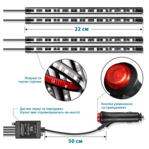 Фото - Светодиодная лента для авто UFT с микрофоном пультом и подключением в прикуриватель (UFTLS4)