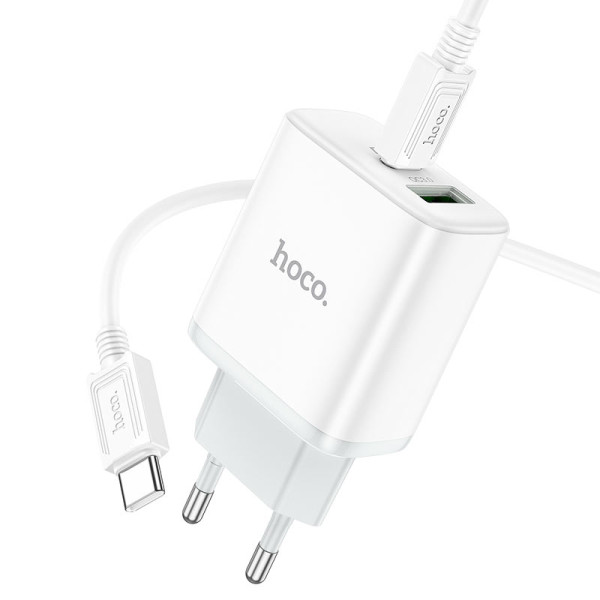 Фото - Сетевое зарядное устройство HOCO C105A PD20W+QC3.0 charger set Type-C (EU) White (6931474782922)