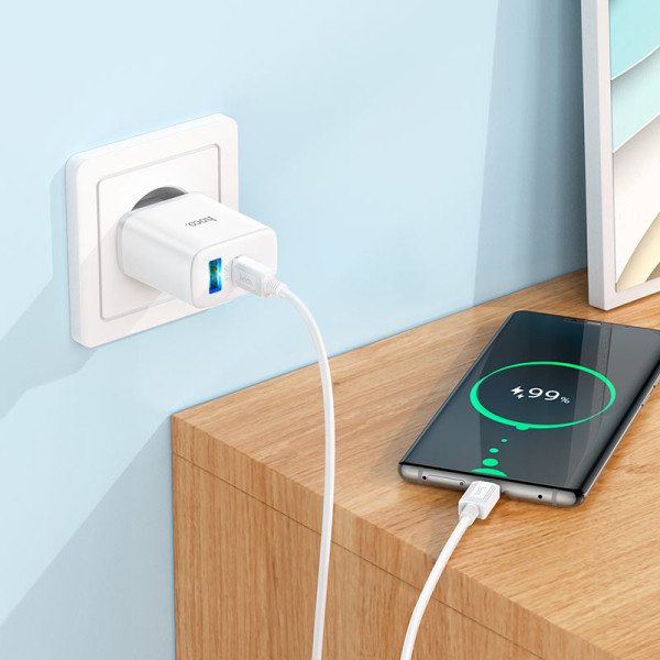 Фото - Сетевое зарядное устройство HOCO C105A PD20W+QC3.0 charger set Type-C (EU) White (6931474782922)