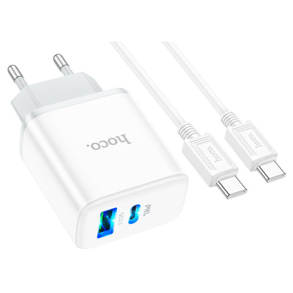 Фото - Сетевое зарядное устройство HOCO C105A PD20W+QC3.0 charger set Type-C (EU) White (6931474782922)