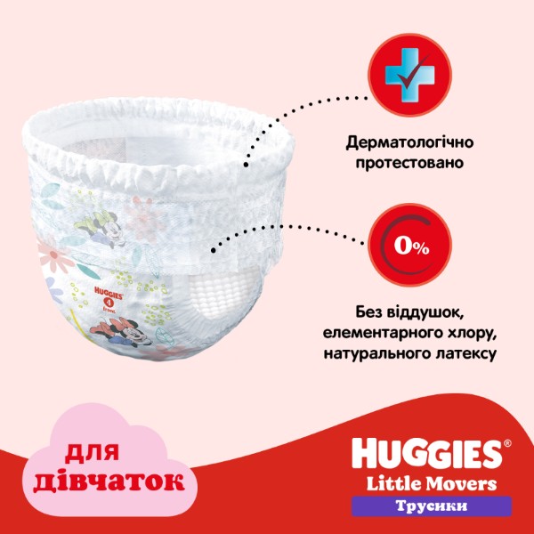 Фото - Одноразові підгузки-трусики Huggies Little Movers Розмір 5 (12-17 кг) для дівчаток, 96 шт. (5029054568170)