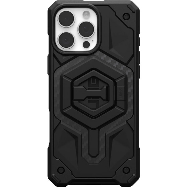 Фото - Чехол для смартфона UAG iPhone 16 Pro Max, Monarch Pro Magsafe, Carbon Fiber/Black Stand + магнитное кольцо-держатель (1144571BV01)