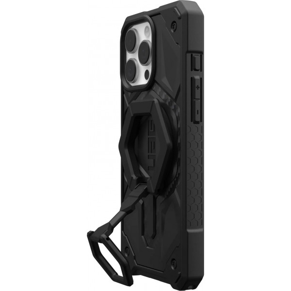 Фото - Чехол для смартфона UAG iPhone 16 Pro Max, Monarch Pro Magsafe, Carbon Fiber/Black Stand + магнитное кольцо-держатель (1144571BV01)