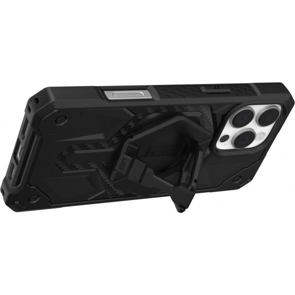 Фото - Чехол для смартфона UAG iPhone 16 Pro Max, Monarch Pro Magsafe, Carbon Fiber/Black Stand + магнитное кольцо-держатель (1144571BV01)