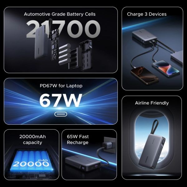 Фото - Батарея мобильная UGREEN 20000mAh PB550 67W Grey (55996B)