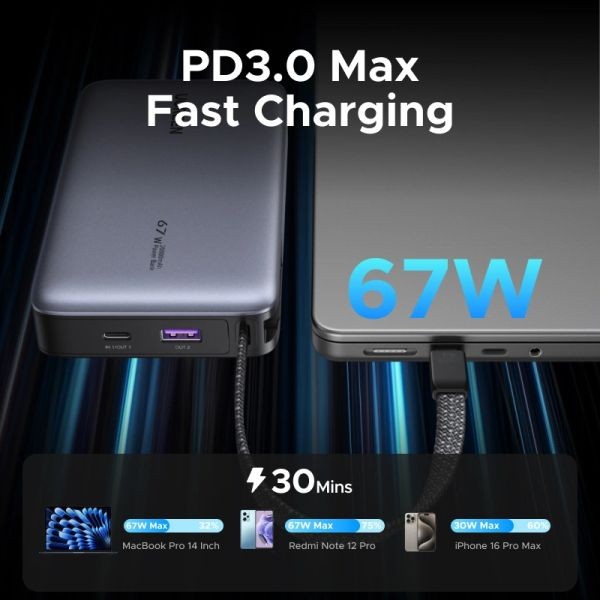 Фото - Батарея мобильная UGREEN 20000mAh PB550 67W Grey (55996B)