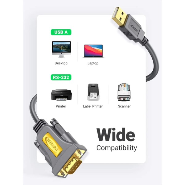 Фото - Кабель UGREEN CR104 USB to DB9 RS-232 Male Adapter Cable 2 м Black (20222)