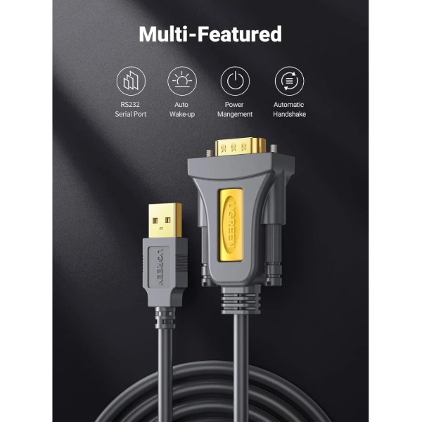 Фото - Кабель UGREEN CR104 USB to DB9 RS-232 Male Adapter Cable 2 м Black (20222)