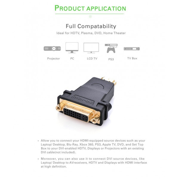 Фото - Переходник UGREEN HDMI Male to DVI (24+5) Female Adapter Black (20123)