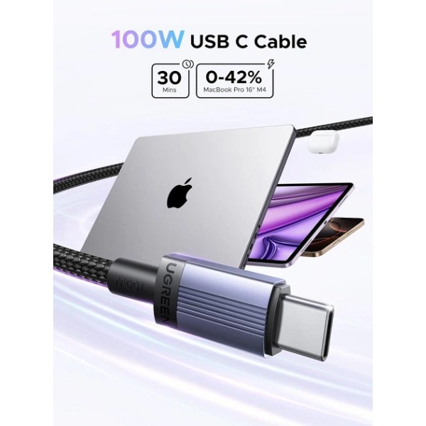 Фото - Кабель UGREEN L528 USB-C to USB-C PD 3.0 100W 1 м Space Gray (65832)
