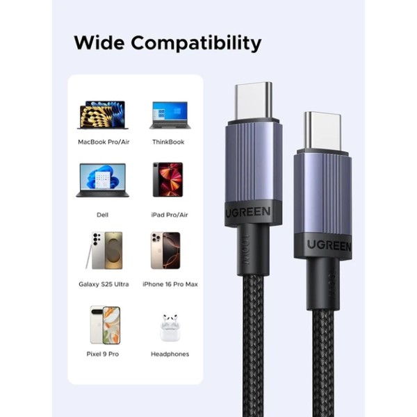 Фото - Кабель UGREEN L528 USB-C to USB-C PD 3.0 100W 1 м Space Gray (65832)