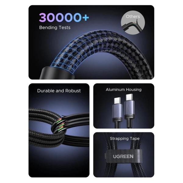 Фото - Кабель UGREEN L528 USB-C to USB-C PD 3.0 100W 1 м Space Gray (65832)