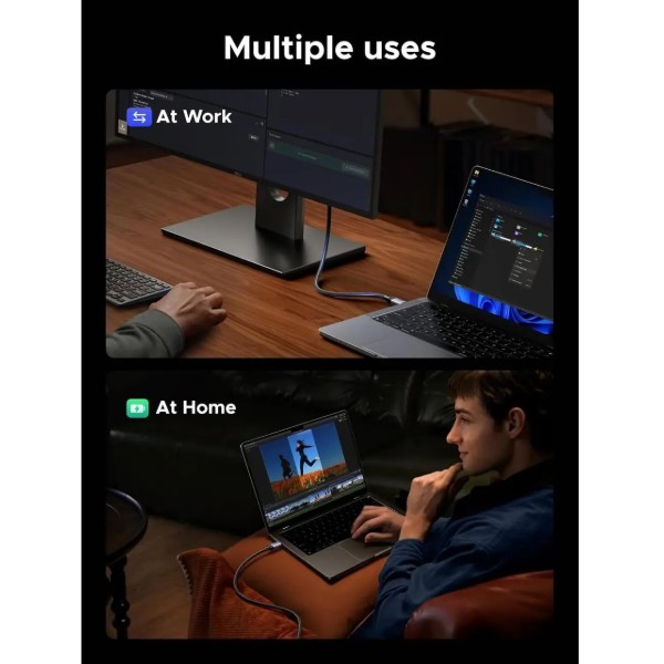 Фото - Кабель UGREEN L701 USB-C to USB-C USB 3.2 Gen 2 Cable 240W Max 2m Space Gray (95619)