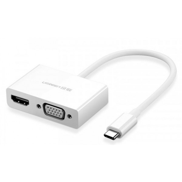 Фото - Перехідник UGREEN MM123 USB Type C to HDMI+VGA Converter White (30843)