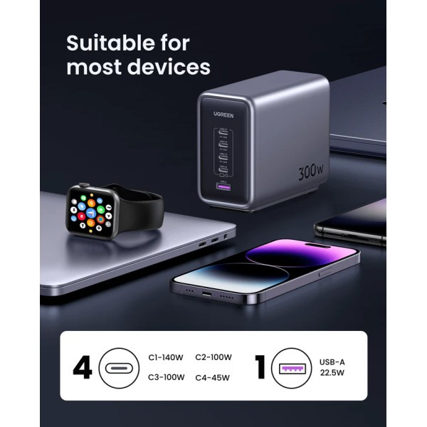Фото - Мережевий зарядний пристрій UGREEN CD333 5xUSB 300W Nexode (5хUSB-C) (90903B)