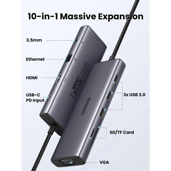 Фото - Хаб USB UGREEN CM498 USB-C Multifunction Adapter Gray (15601)