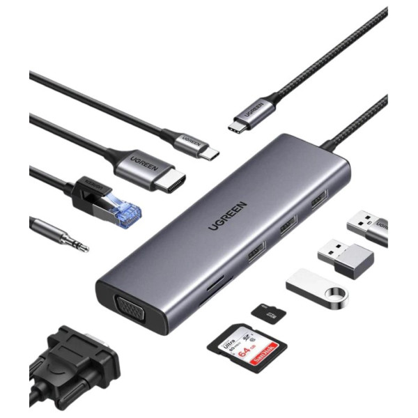 Фото - Хаб USB UGREEN CM498 USB-C Multifunction Adapter Gray (15601)