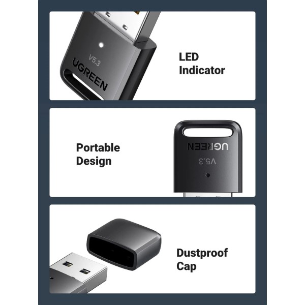 Фото - Адаптер мережі Bluetooth USB UGREEN CM591 Bluetooth 5.3 Black (90225)