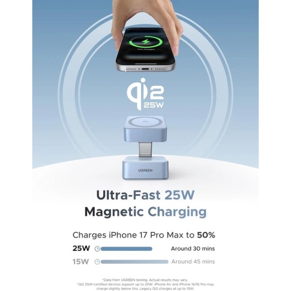 Фото - Бездротовий зарядний пристрій UGREEN W752 2в125W QI2.2 Starlight Blue (55960B)
