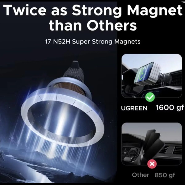 Фото - Автодержатель UGREEN W758 Magnetic Wireless Car Charger 25W QI2.2 Starlight Blue (55967)