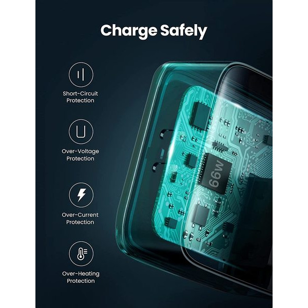 Фото - Мережевий зарядний пристрій UGREEN CD216 66W 2xType-C PD Charger Black (70867)
