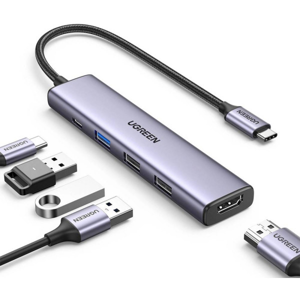 Фото - Хаб USB UGREEN CM478 USB Type-C to HDMI USB 3.0*4 Gray (15495)