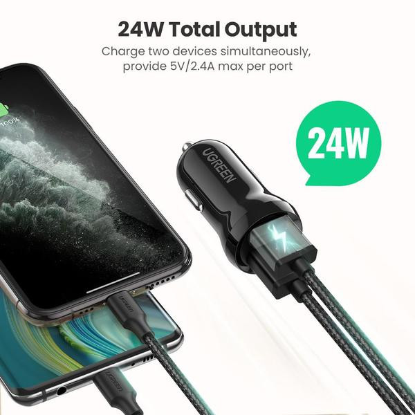 Фото - Автомобільний зарядний пристрій UGREEN ED018 24W 2xUSB Charger Black (50875)