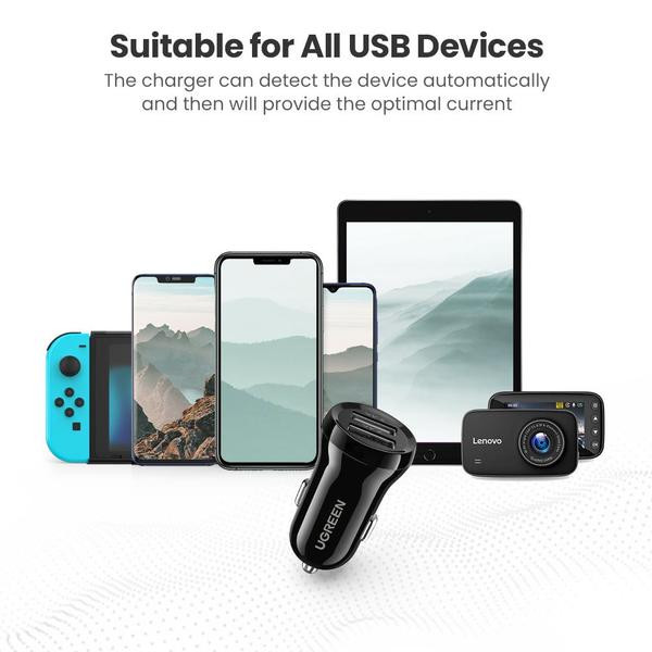 Фото - Автомобільний зарядний пристрій UGREEN ED018 24W 2xUSB Charger Black (50875)
