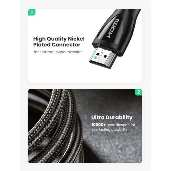 Фото - Кабель HDMI UGREEN HD140 8K HDMI 2.1 Cable Braided 1m Black (UGR-80401)