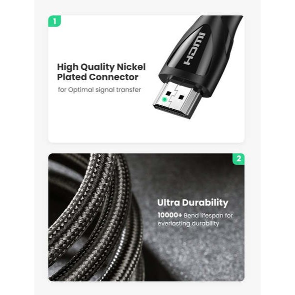 Фото - Кабель HDMI UGREEN HD140 8K HDMI 2.1 Cable Braided 3m Black (UGR-80404)