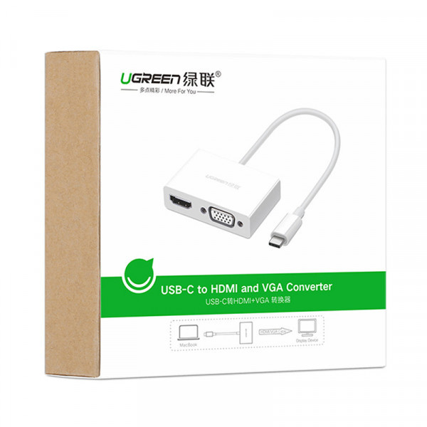 Фото - Перехідник UGREEN MM123 USB Type C to HDMI+VGA Converter White (30843)