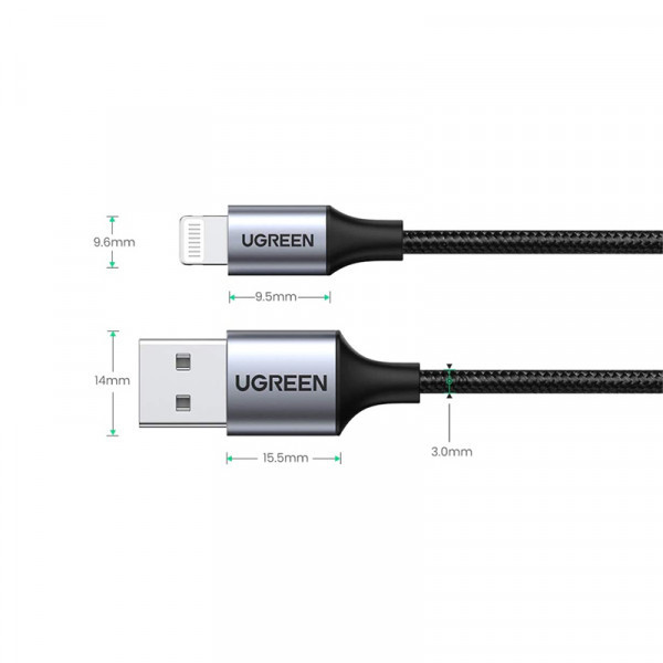 Фото - Кабель UGREEN US199 USB AM-Lightning M 2.0 m 2.4A Black (60158)