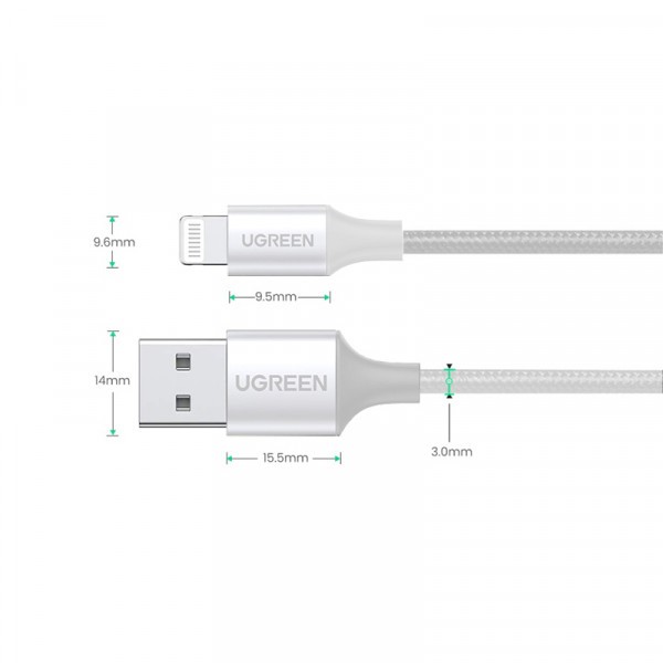 Фото - Кабель UGREEN US199 USB AM-Lightning M 2.0 m 2.4A Silver (60163)