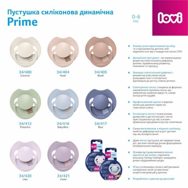 Фото - Симметричная пустышка Lovi Prime 0-6 мес 1 шт. Lilac (34/420)