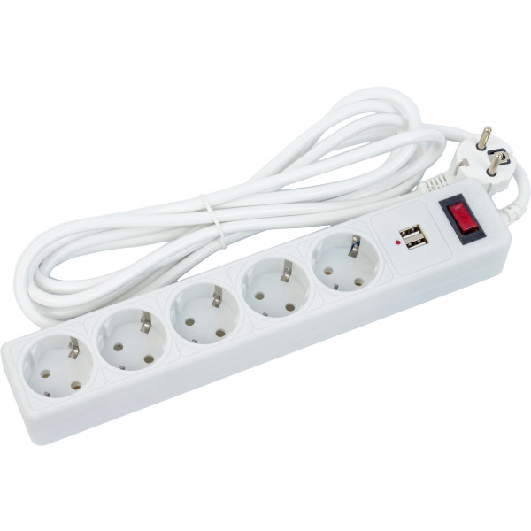 Фото - Сетевой фильтр 220В Ultra SSW5-3 (5 роз., 3м, 2 USB) белый