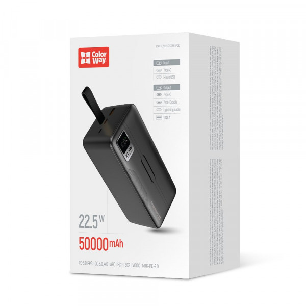 Фото - Батарея мобільна Colorway Digital Display 50000mAh Black (CW-PB500LPC5BK-PDD)