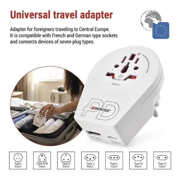 Фото - Переходник Евро 220В EMOS P0055U 1xUSB-C, (USA,GB,J,CN,AU=ШУКО)