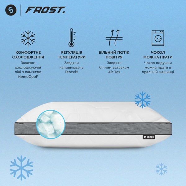 Фото - Подушка ортопедична Sonex гібридна з пам’яттю та ефектом охолодження Frost Curve 50x70 см (SO102468)