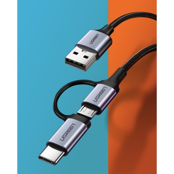 Фото - Кабель UGREEN US177 USB AM-MicroUSB+Type C M 1.0 m 3A Black (30875)